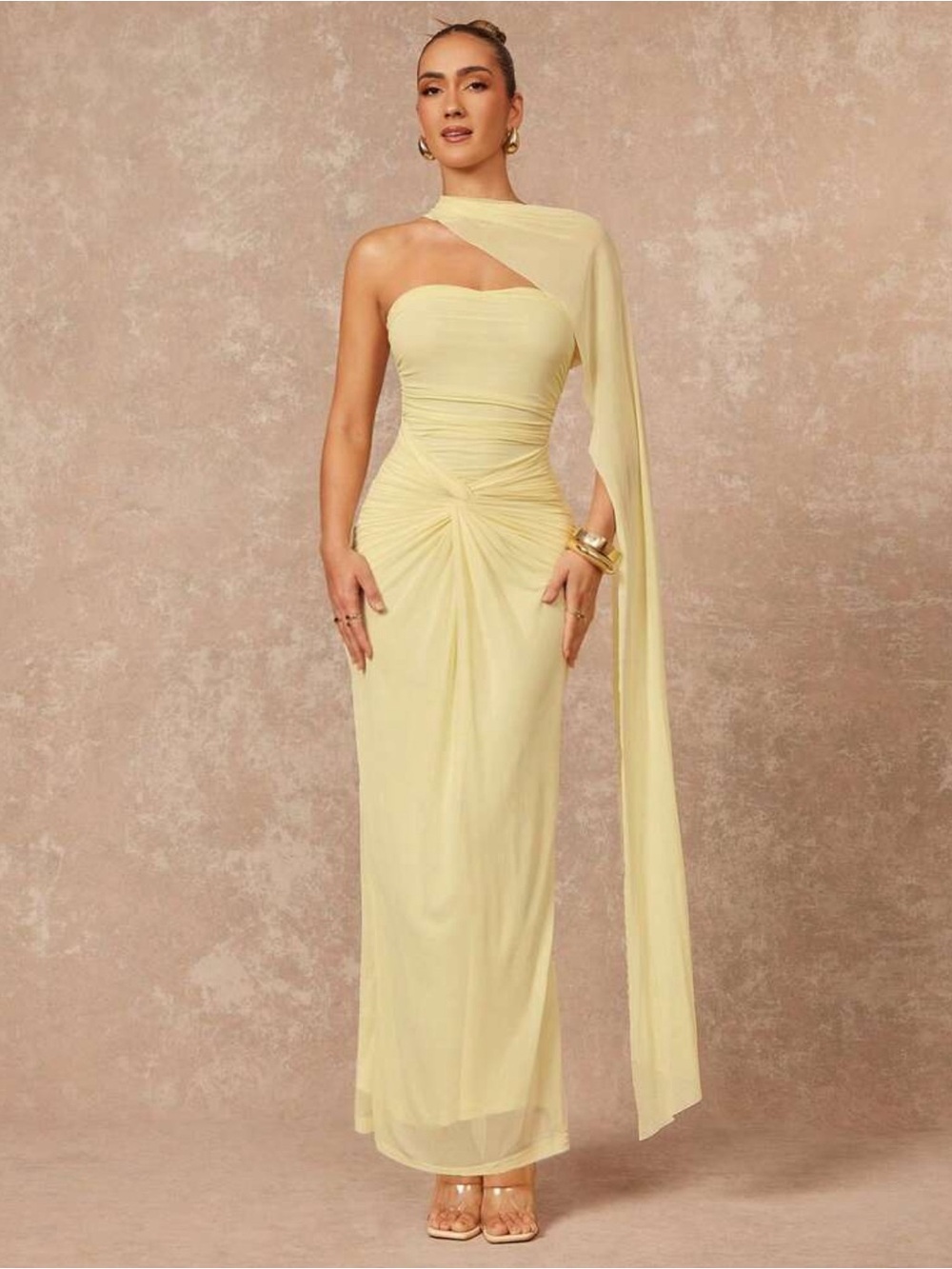 SHEIN Pale Yellow One-Shoulder Maxi Dress